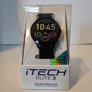 iTech Elite 3 Smart Watch Fitness Tracker Unisex Adult , Black, Silicone Strap